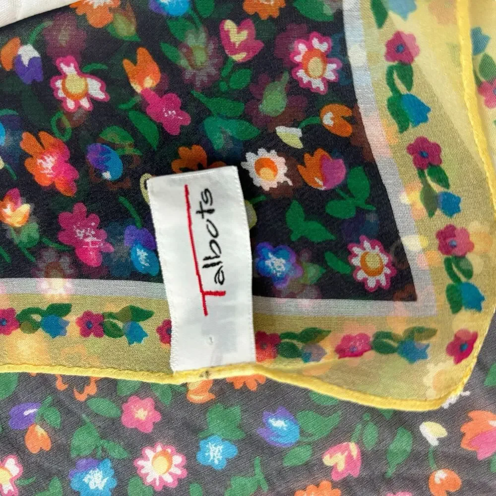 Talbots Black Floral Square Silk Scarf